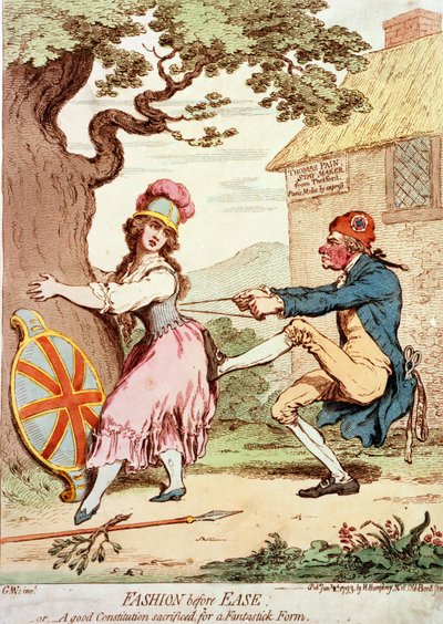 Moda antes que comodidad, o Una buena constitución sacrificada por una forma fantástica, pub. 1793 de George Moutard Woodward